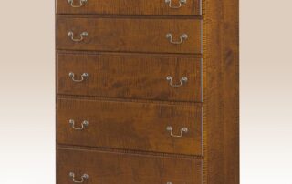 Greenwich Chest of Drawers with Chippendale style, carved shell, and bracket feet, available in tiger maple, cherry, or historical finishes.