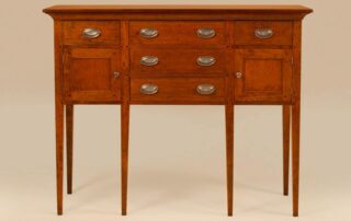 Southern Hunt Board with drawers, compartments, and tapered legs, available in tiger maple, walnut, or cherry wood. Pennsylvania made.