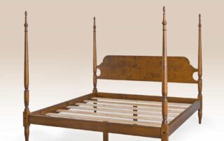 Wilmington Four Poster Bed with Sheraton-style turned posts and shaped headboard, available in cherry or tiger maple wood, American made.