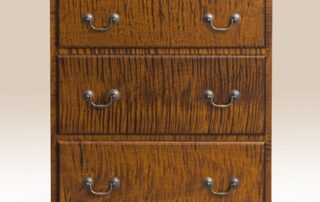 Historical Three Drawer Stand with dovetailed drawers and bracket feet, ideal as bedside storage, available in cherry, tiger maple, or painted finishes.