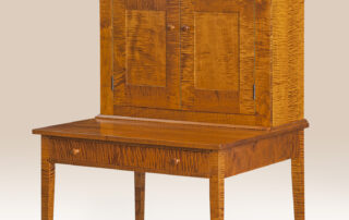 Historical Savannah Plantation Desk in tiger maple wood with dovetailed drawer, country style.