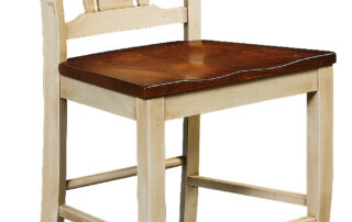 Kennerdale Stool with decorative back splat and choice of wood or upholstered seat. Ideal for counters or bars in modern settings.