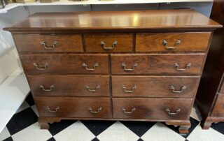 Nine Drawer Dresser in Chippendale style with Ogee feet and dovetailed drawers, available in cherry, tiger maple, or painted finishes.