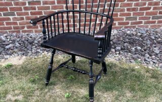 Historical Philadelphia Windsor Armchair with antique black over red crackle finish, blends well with multiple colors and wood tones, American made.