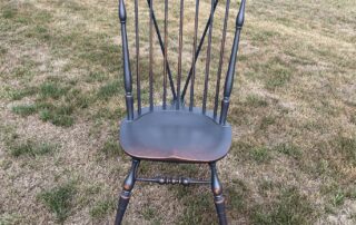 Historical Nantucket Windsor Side Chair with brace in historical black blue over red finish, suitable for dining or as an accent, American made.