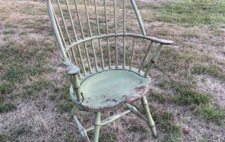 Historical Sack Back Windsor Armchair with bamboo turnings, finished in apple green over natural, perfect for dining or kitchen, American made.