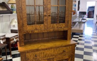 Tiger Maple Wood Canterbury Wall Cupboard with dovetailed drawer, versatile for dining rooms, kitchens, or living spaces.