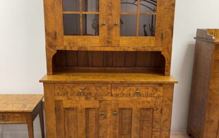 Tiger Maple Wood Historical Brewster Hutch with classic country design and dovetailed drawers, ideal for dining room or kitchen.