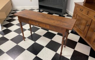 Cherry Wood Historical Summerville Hall Table with turned legs and dovetailed drawer, suitable for country or cottage decor, American made.