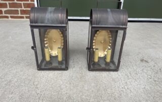 Pair of Virginia Wall Lights in dark brass finish, perfect for country, early American, or contemporary decor, Pennsylvania made.