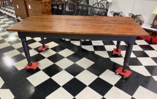 7 ft Gettysburg Farmhouse Table with Cherry Wood Top and Antique Black over Red Base