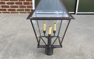 Small Pennsylvania Post Light in dark brass finish, crafted in Lancaster County, PA, ideal for country or colonial style, American made.