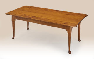 Connecticut Porringer Coffee Table in tiger maple wood with Queen Anne design.