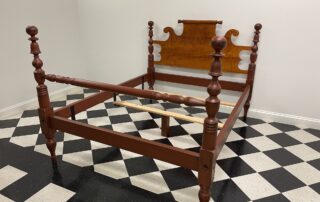 Queen Size Historical Charleston Bell and Ball Bed with tiger maple headboard and historical barn-painted frame.