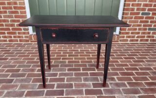 Rustic Slater Mill Tavern Table with a black over red painted finish, ideal for country or antique decor. American made.