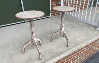 Pair of Shaker Candle Stands in Rustic White over Red Painted Finish, perfect for farmhouse or contemporary decor, American made.