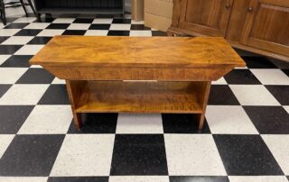 Tiger Maple Historical Radford Bench, ideal for period or antique settings. Perfect for hallways, foyers, or table seating. American made.