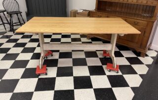 6ft Shaker Trestle Table with cherry wood top in natural finish, Historical Linen base, ideal for Shaker or designer-style interiors.