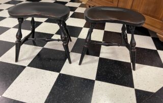 Pair of Historical Saddle Seat Windsor Stools with 17 1/2in seat height, American made.