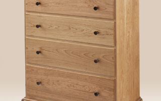 Natural Finish New Lebanon 5 Drawer Shaker Chest of Drawers with clean lines, available in cherry, tiger maple, or painted finishes, American made.