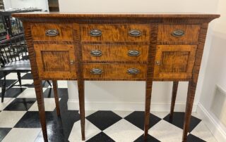 Tiger Maple Wood Southern Hunt Board with exquisite graining, dovetailed drawers, and unique hardware, American-made.