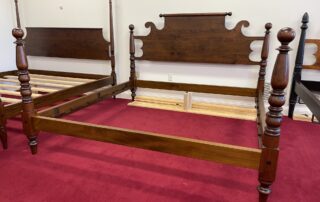 King Size Cherry Cannonball Bed with Rolling Pin Headboard and Cannonball Motif, American made.