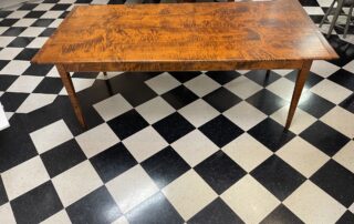 7 ft Pennsylvania Farm Table with light hand-planed tiger maple top and breadboard ends, American made.