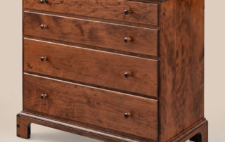 New Lebanon Four Drawer Shaker Chest of Drawers with clean design, dovetailed drawers, and bracket feet, suitable for Shaker or contemporary spaces, American made.