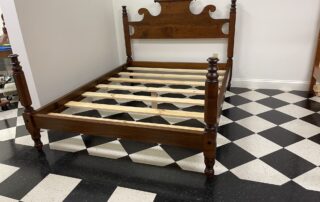 Cherry Queen Size Bed with unique headboard design, suitable for various bedroom styles, American made.