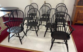 Set of 10 Jefferson Windsor Dining Chairs, Antique Black over Red Painted Finish, crafted in Pennsylvania