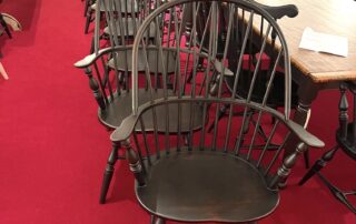 Set of 8 Windsor Country Chairs with Antique Black over Red Painted Finish, Pennsylvania Made