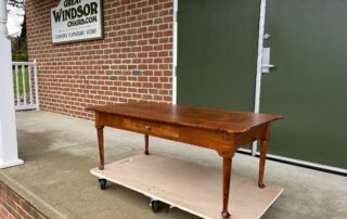 Tiger Maple Wood Queen Anne Coffee Table with porringer ends, dovetailed drawer, and Queen Anne legs, American-made