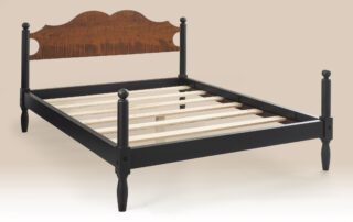 Farmhouse Cannonball Bed with shaped headboard and cannonball motif, perfect for country-style decor.