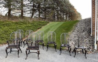 Set of 8 Queen Anne English Country Dining Chairs with Black over Red Museum Finish