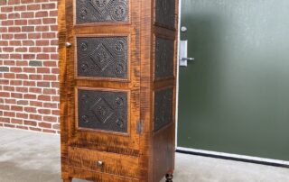 Tiger Maple Pennsylvania Pie Safe with pierced tins, dovetailed drawer, and turned feet. Perfect for country-style interiors.