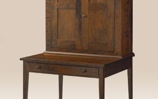 Shaker Secretary Desk in cherry wood with dovetailed drawer and simple cornice, American-made.