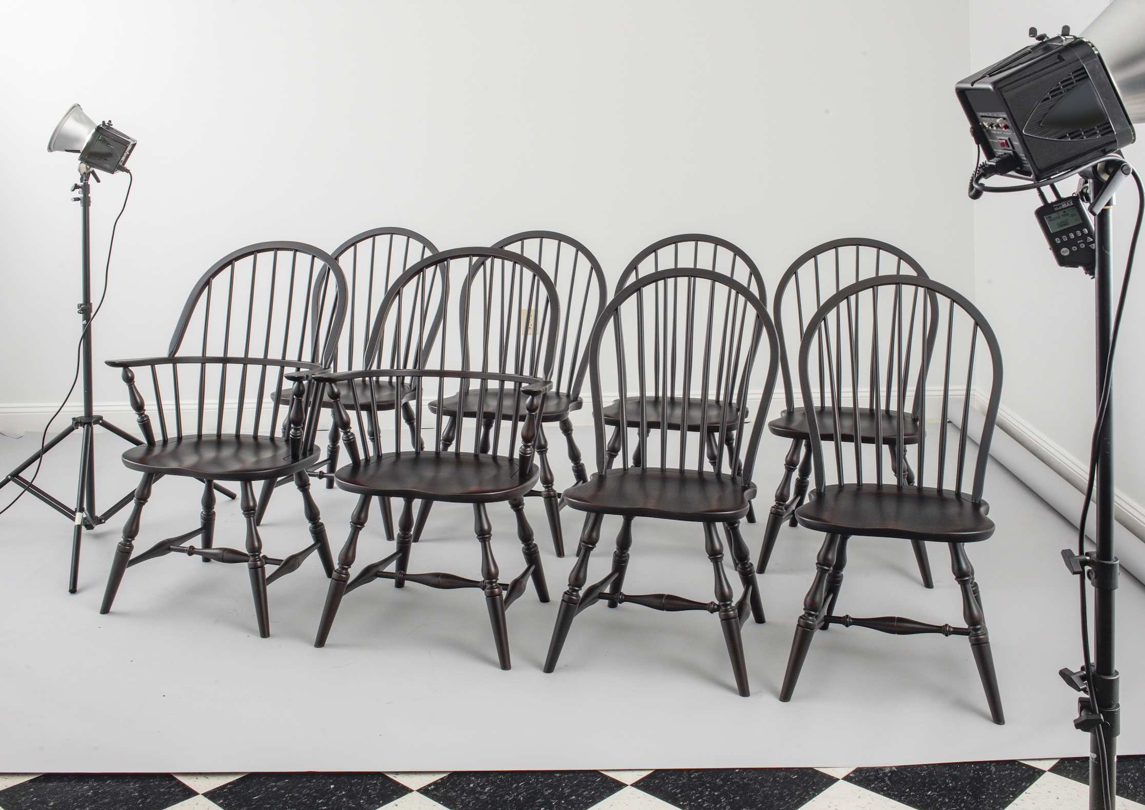 Black 8 Windsor Chairs Image