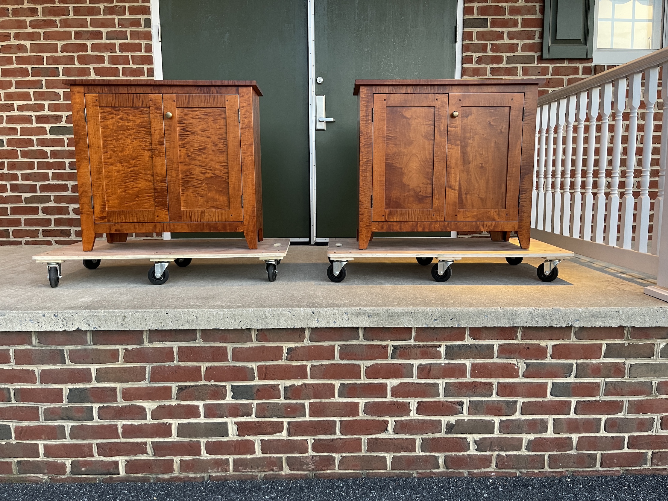 Pair of Tiger Maple Wood Cabinets Image