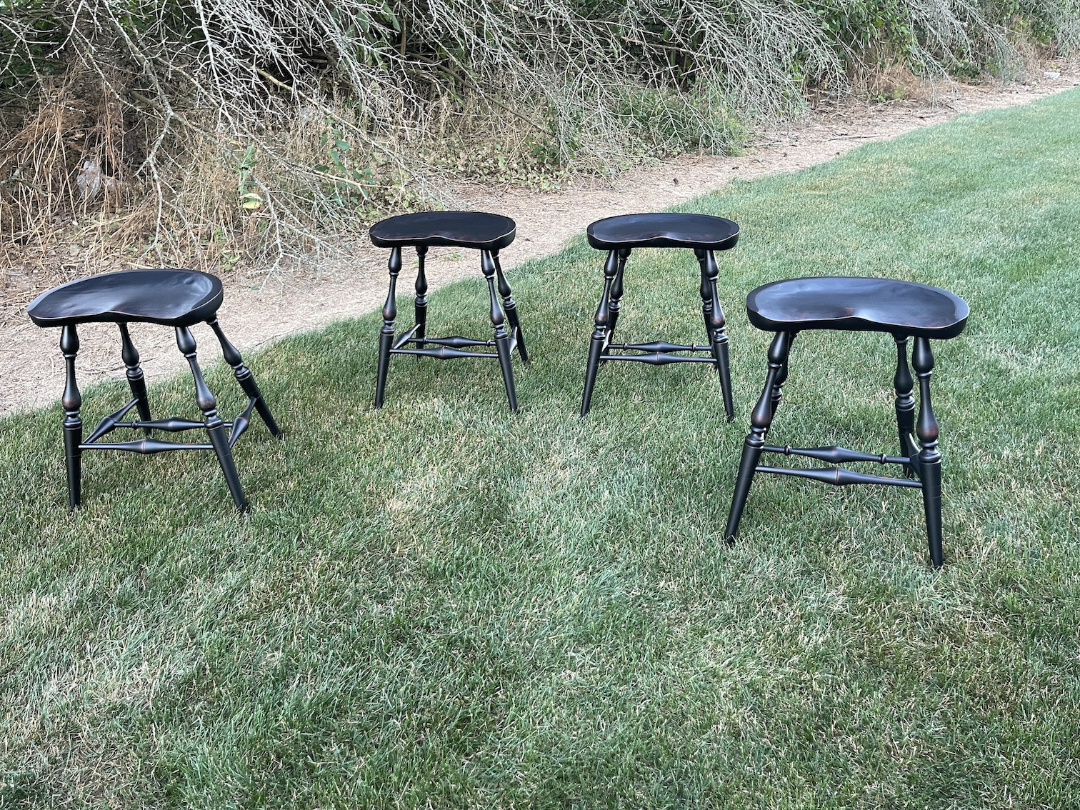 Set of 4 Saddle Seat Windsor Stools Image