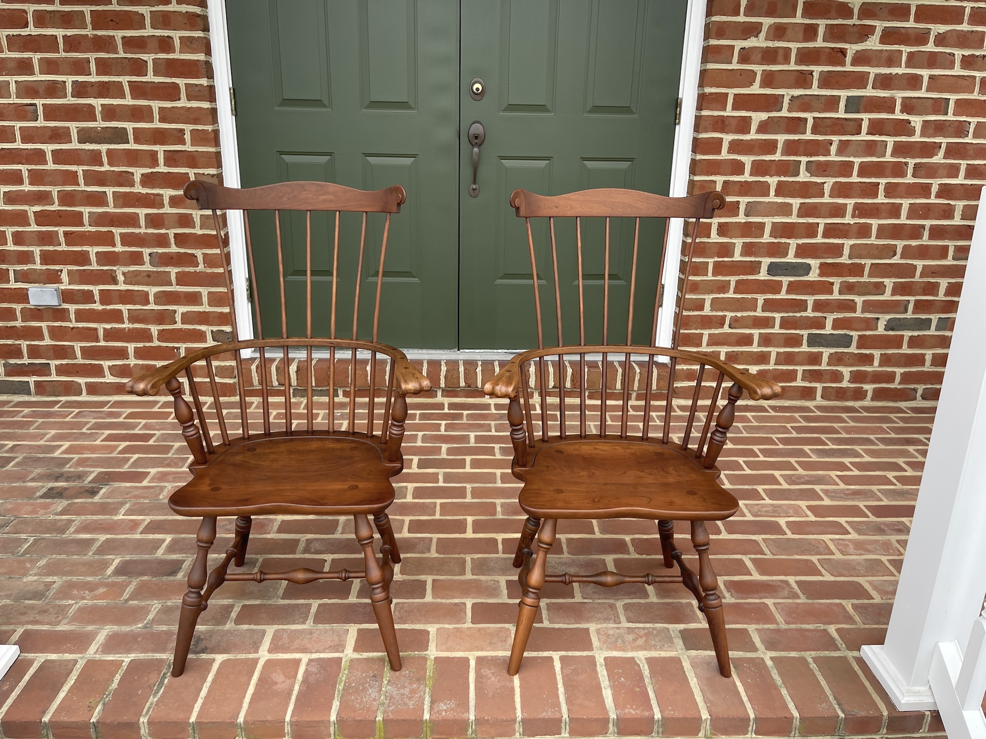 Pennsylvania Made Two Cherry Fan Back Windsor Armchairs Image