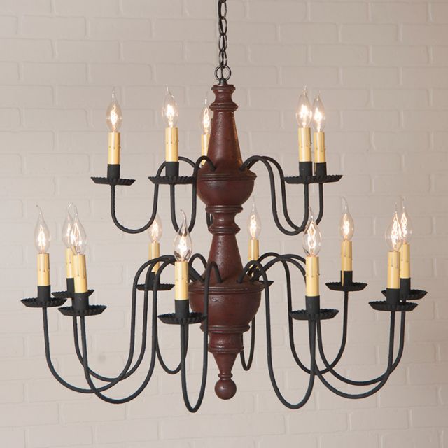 Two Tier Wooden Harrison Chandelier in Americana Red Image