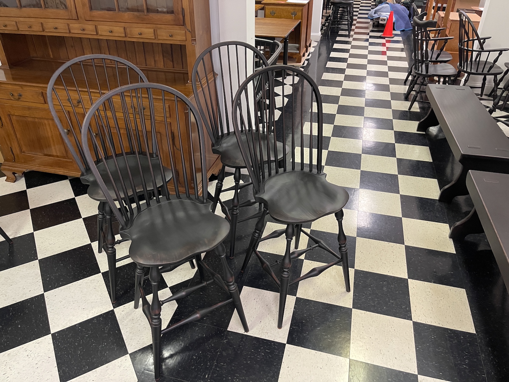 4 Non Swivel Historical Bow Back Windsor Stools - SOLD-image