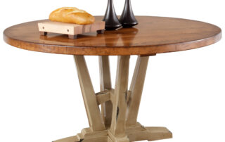 Round Basil Table with a versatile design, available in various sizes and two-tone finishes, ideal for kitchens, dining, or wine rooms.