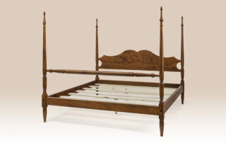 Gettysburg poster bed with tiger maple wood turnings.