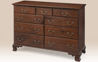 Nine Drawer Dresser in Chippendale style with Ogee feet and dovetailed drawers, available in cherry, tiger maple, or painted finishes.