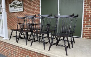 A set of 8 handcrafted Windsor chairs, including 2 New England Fan Back Windsor Armchairs and 6 New England Fan Back Windsor Side Chairs.