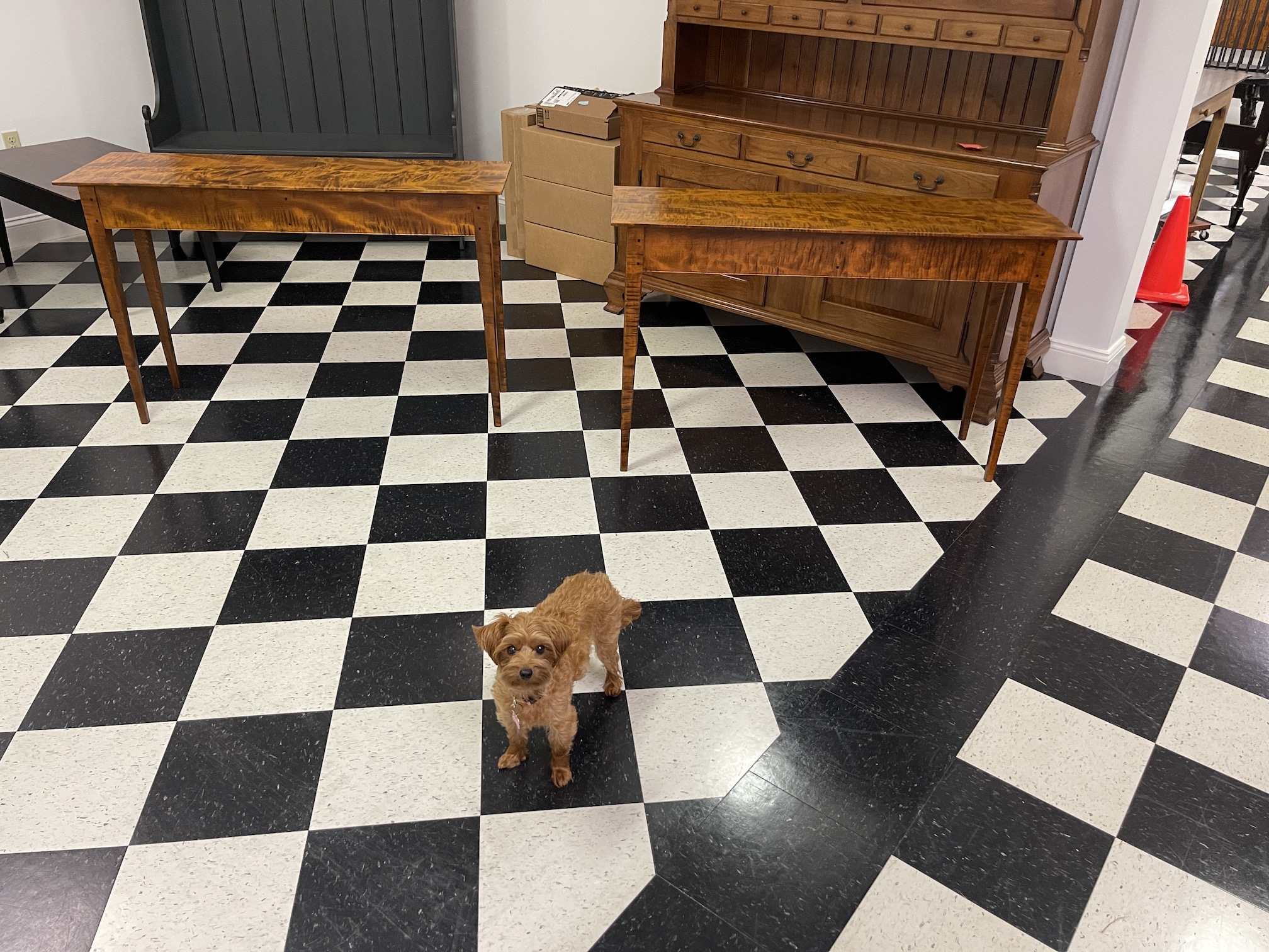 Pair of Custom Tiger Maple Hall Tables - SOLD-image