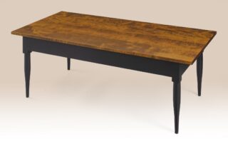 Primitive Shaker Coffee Table with turned legs, durable construction, and customizable finishes, perfect for traditional or modern interiors.
