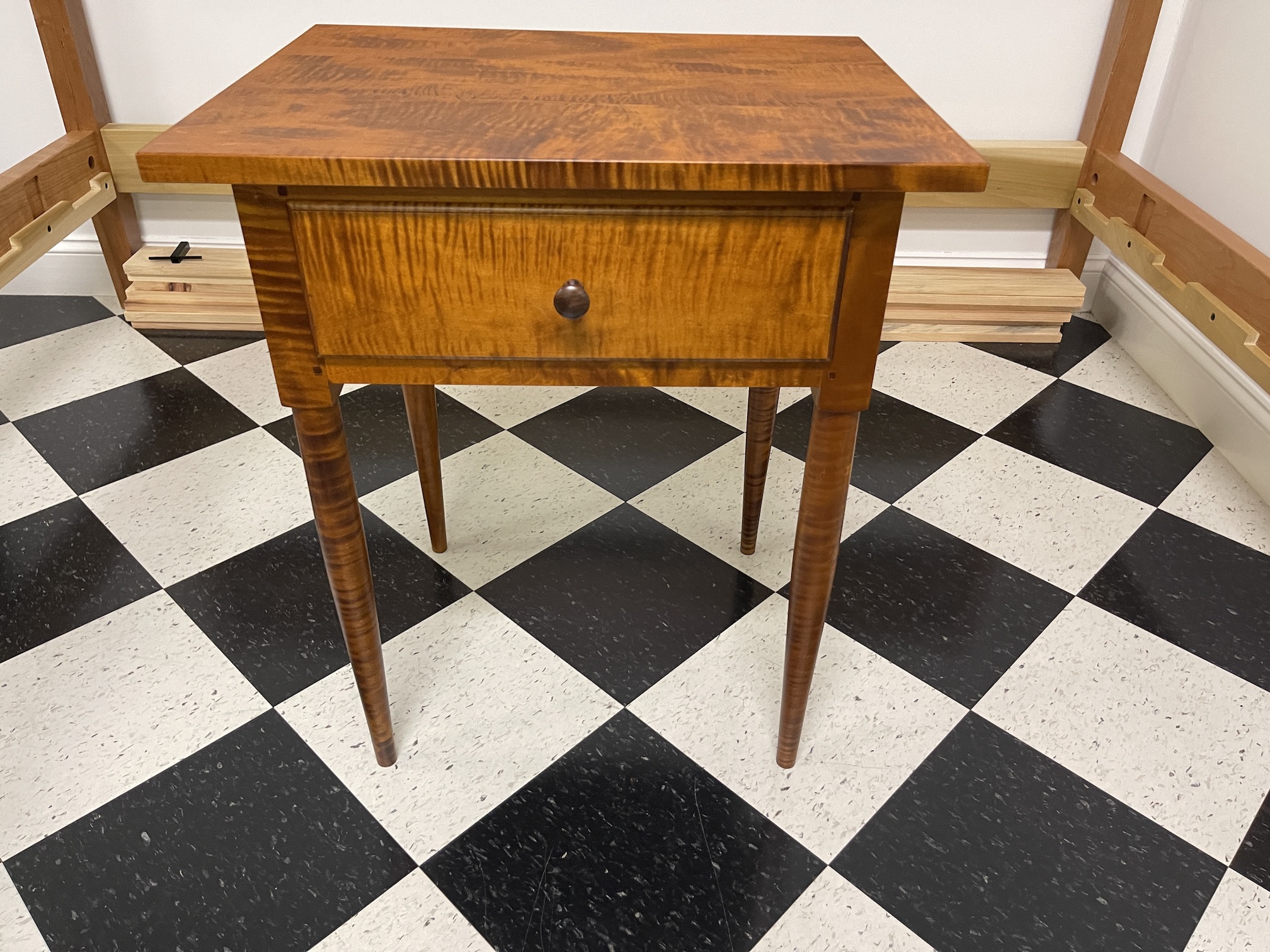 Simple Turned Leg Shaker Stand Tiger Maple Wood New Model - SOLD-image