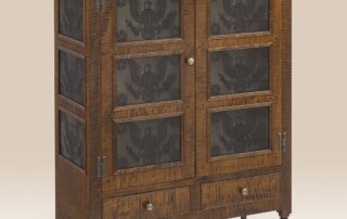 Virginia Pie Safe with pierced eagle tins, dovetail drawer, turned feet, and H hinges. Crafted in Pennsylvania.
